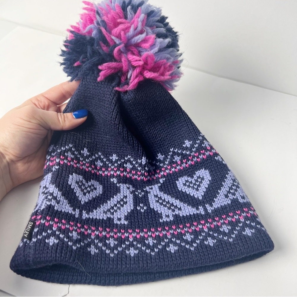 Purple and pink wool beanie with Pom